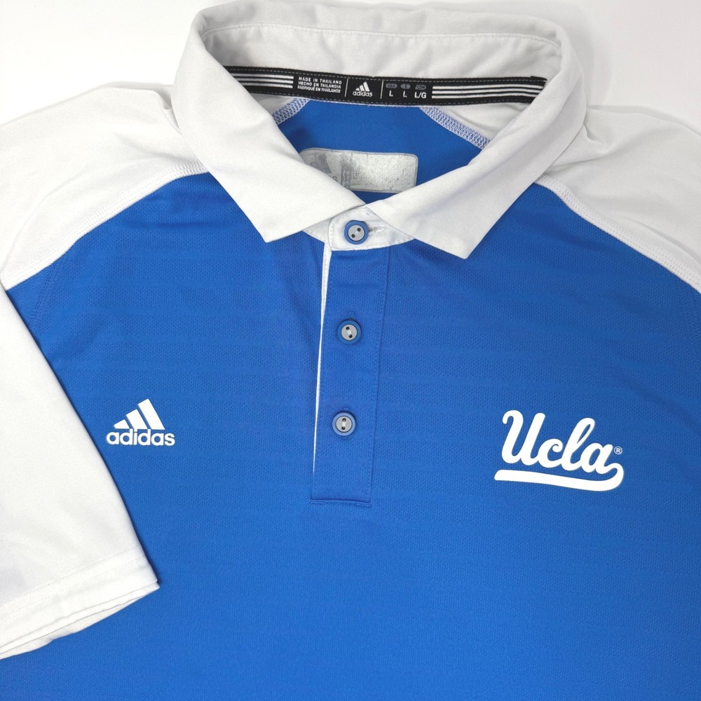 Adidas UCLA Bruins Mens Large Blue White Climalite Performance Polo Shirt